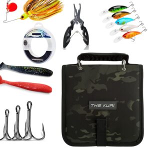 Thekuai Fishing Tackle Binder, Lure Storage Bag, Soft Bait Binder, Fishing Organized Storage Rig Bag for Baits, Rigs, Jigs and Lines, Suitable for Fresh Water and Saltwater (Camo Black/9.5" * 8.3")