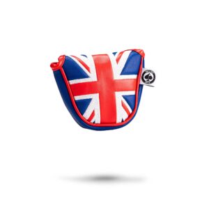 pins & aces united kingdom head cover - premium, hand-made leather, headcover - union jack styled, tour quality golf club cover - style and customize your golf bag (mallet)