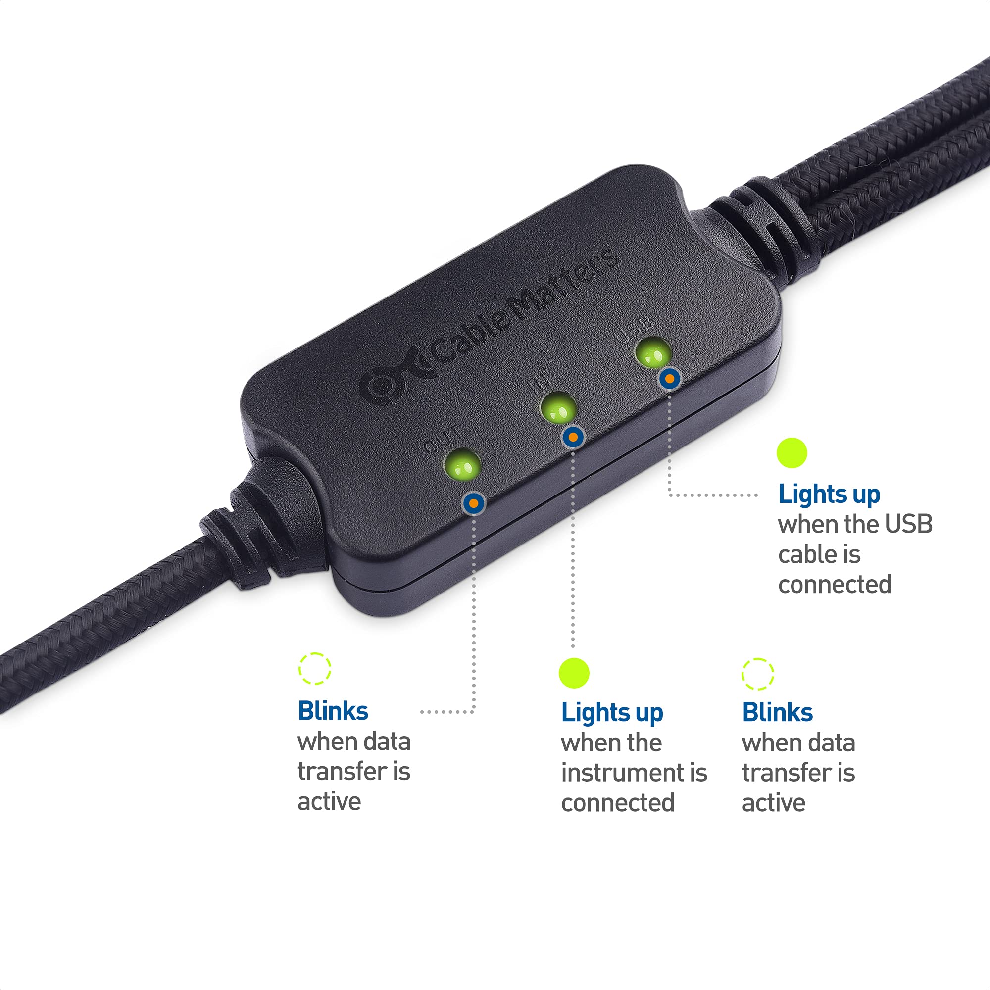 Cable Matters MIDI to USB Cable 6.6 ft / 2m (USB MIDI Cable, MIDI to USB C Cable) in Black, Does NOT Support SysEx