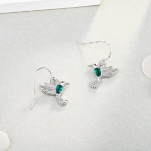 WOUOVO S925 Hummingbird Drop-Dangle Earrings - Waterdrop Flower Bird Eearring with Green Spinel Crystal Stone Mothers day Gifts for Mom and daughter (Green CZ hummingbird)