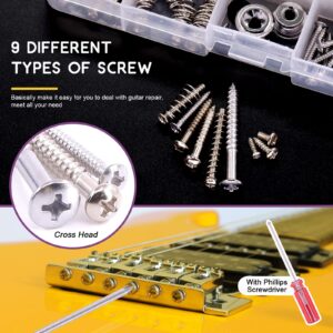 Swpeet 263Pcs Electric Guitar Screw Kit (9 Types) with Springs and Guitar String Winder, Screwdriver,Tweezers,0.75mm Guita Pick for Electric Guitar Bridge