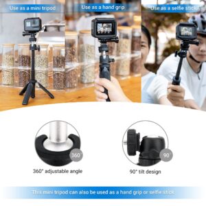 Extendable Camera Mini Tripod, 3 Sections 360°Pan and 90°Tilt Selfie Stick Tripod for Canon G7X Mark III Sony ZV-1 RX100 VII Action Camera Gopro Hero 9/8/7/6 Black DJI Osmo Action