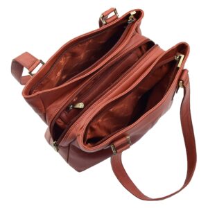 A1 FASHION GOODS Womens Leather Shoulder Bag Multi Zip Pockets Casual Handbag Polly (Brown)