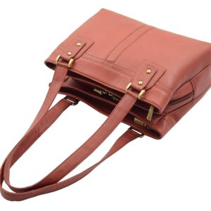 A1 FASHION GOODS Womens Leather Shoulder Bag Multi Zip Pockets Casual Handbag Polly (Brown)