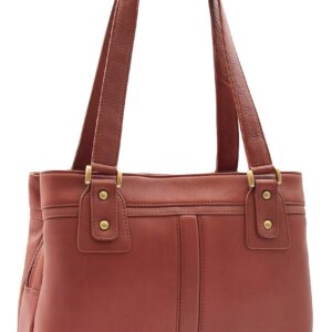 A1 FASHION GOODS Womens Leather Shoulder Bag Multi Zip Pockets Casual Handbag Polly (Brown)