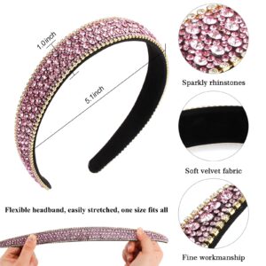 Wecoe 4 Pack Rhinestone Headbands - Glitter Sparkly Diamond Flower Hair Accessories for Girls, Women, Homecoming, Birthday Gifts (Pink, Coffee, Silver, Rainbow Color)