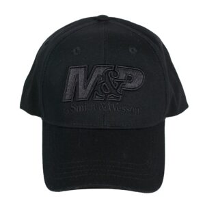 M&P by Smith and Wesson Mens Hat Classic Black Embroidered Logo Baseball Cap Officially Licensed, Black/Black