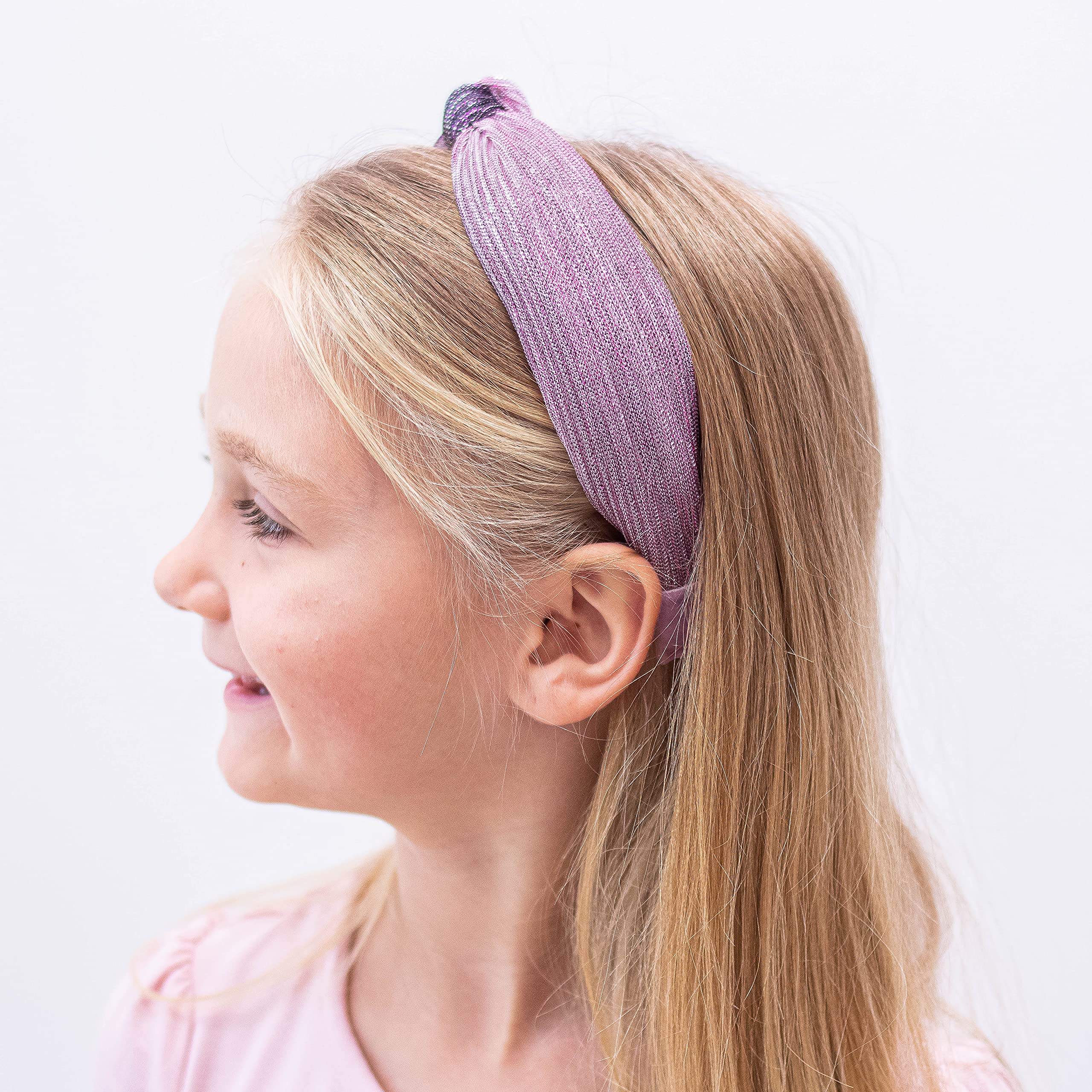 FROG SAC 3 Top Knot Headbands for Girls, Cute Knotted Headband Pack, Two Tone Hair Accessories in Blue, Pink, Purple, Boho Fashion Headbands for Kids Ages 5-12