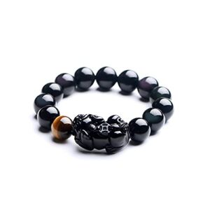 ttxshyh black obsidian bracelet,feng shui black obsidian wealth bracelet,women men stretch obsidian bracelet with pixiu tiger eye stone attract wealth money and good luck