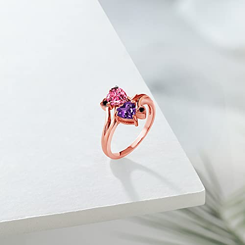 Gem Stone King 18K Rose Gold Plated Silver Black Diamond Ring Purple Amethyst and Set with Pink Zirconia (Size 7)