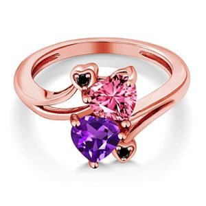 Gem Stone King 18K Rose Gold Plated Silver Black Diamond Ring Purple Amethyst and Set with Pink Zirconia (Size 7)