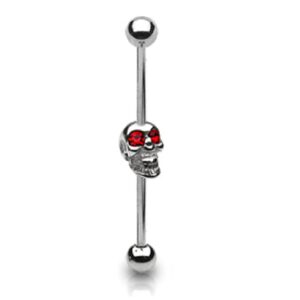 Pierced Owl 14GA Laughing Skull with Gemmed Eyes 316L Surgical Stainless Steel Industrial Barbell (Red)