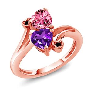 Gem Stone King 18K Rose Gold Plated Silver Black Diamond Ring Purple Amethyst and Set with Pink Zirconia (Size 7)