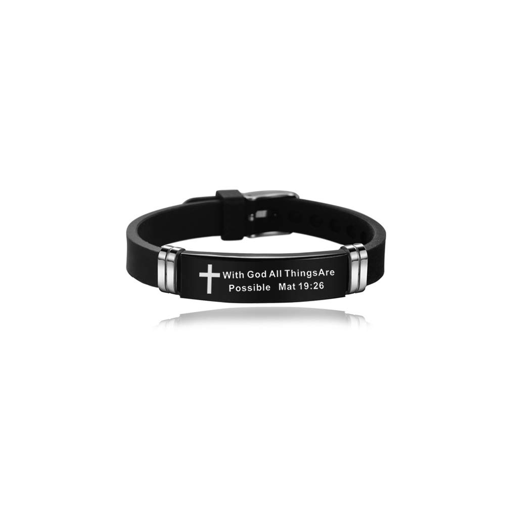 NanMuc Religious Silicone Bracelets Cross Inspirational Quote Faith Christian Bible Verse Silicone ID Wristband Gifts for Men Women Adjustable