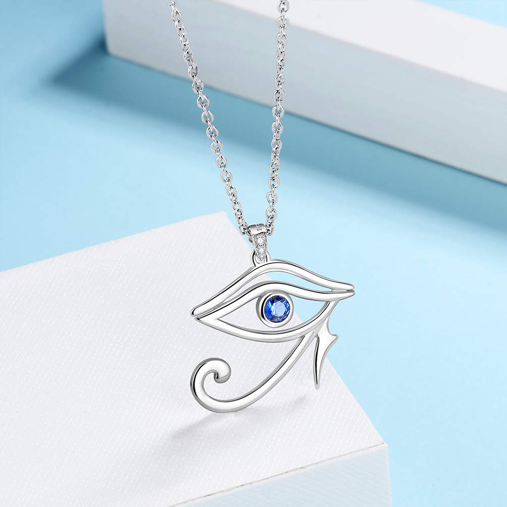 Ancient Egyptian Eye of Horus Necklace Blue Horus Eye of Ra Pendant Necklace for Women 925 Sterling Silver Third Eye Symbol of Protection Necklace Royal Power Amulet Jewelry Gifts for Christmas FP11W