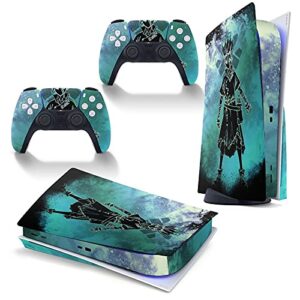 playstation 5 optical drive version sticker protective cover, soul of the genius ps5 controller protective shell (compatible with ps5 optical drive)