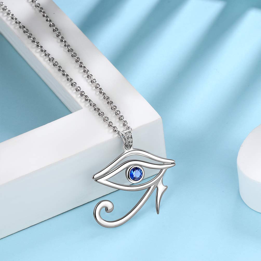 Ancient Egyptian Eye of Horus Necklace Blue Horus Eye of Ra Pendant Necklace for Women 925 Sterling Silver Third Eye Symbol of Protection Necklace Royal Power Amulet Jewelry Gifts for Christmas FP11W