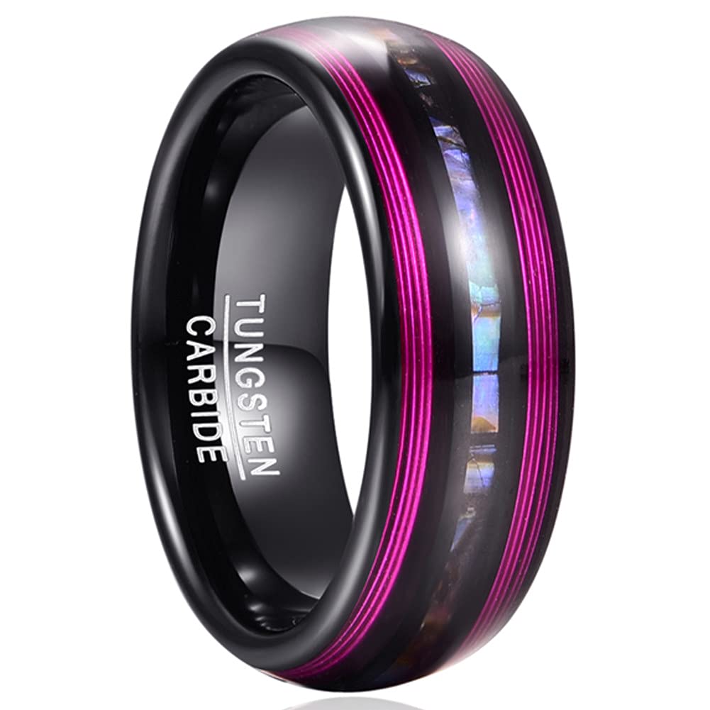 Corato 8mm Abalone Shell Wedding Ring for Men Women Domed Black Rings Tungsten Engagement Band with Purple Guitar String Size 9