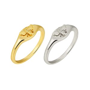 colorful bling 1-2 pcs dainty signet bee ring copper handmade minimalistic unique engraved statement honeybee finger ring for women-2 pcs 9