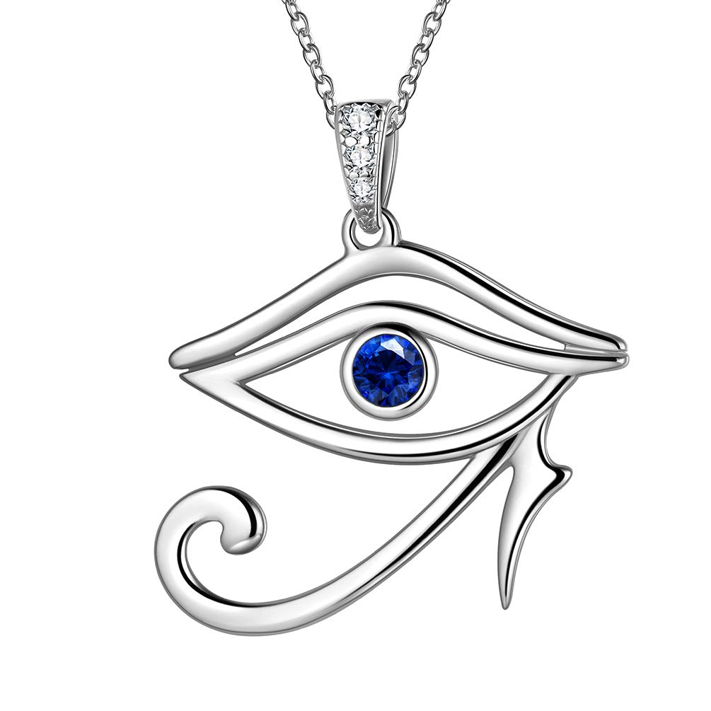 Ancient Egyptian Eye of Horus Necklace Blue Horus Eye of Ra Pendant Necklace for Women 925 Sterling Silver Third Eye Symbol of Protection Necklace Royal Power Amulet Jewelry Gifts for Christmas FP11W