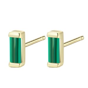 Emerald Baguette CZ Bezel Studs | Dainty Green Cubic Zirconia Gold Stud Earrings | 18K Gold Plated Sterling Silver Earrings