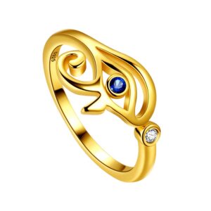 egyptian eye of horus ring women 18k gold over 925 sterling silver adjustable horus eye of ra open ring promise ring protectin jewelry for mothers day christmas day gifts for women mom fr0010y