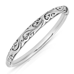 MAX + STONE Lightweight 925 Sterling Silver Bracelet for Women | 7 Inch Filigree Bracelet with Hinged Clasp | Anti-tarnishing Sterling Silver Bangle Bracelet for Women | Silver Bangles for Women