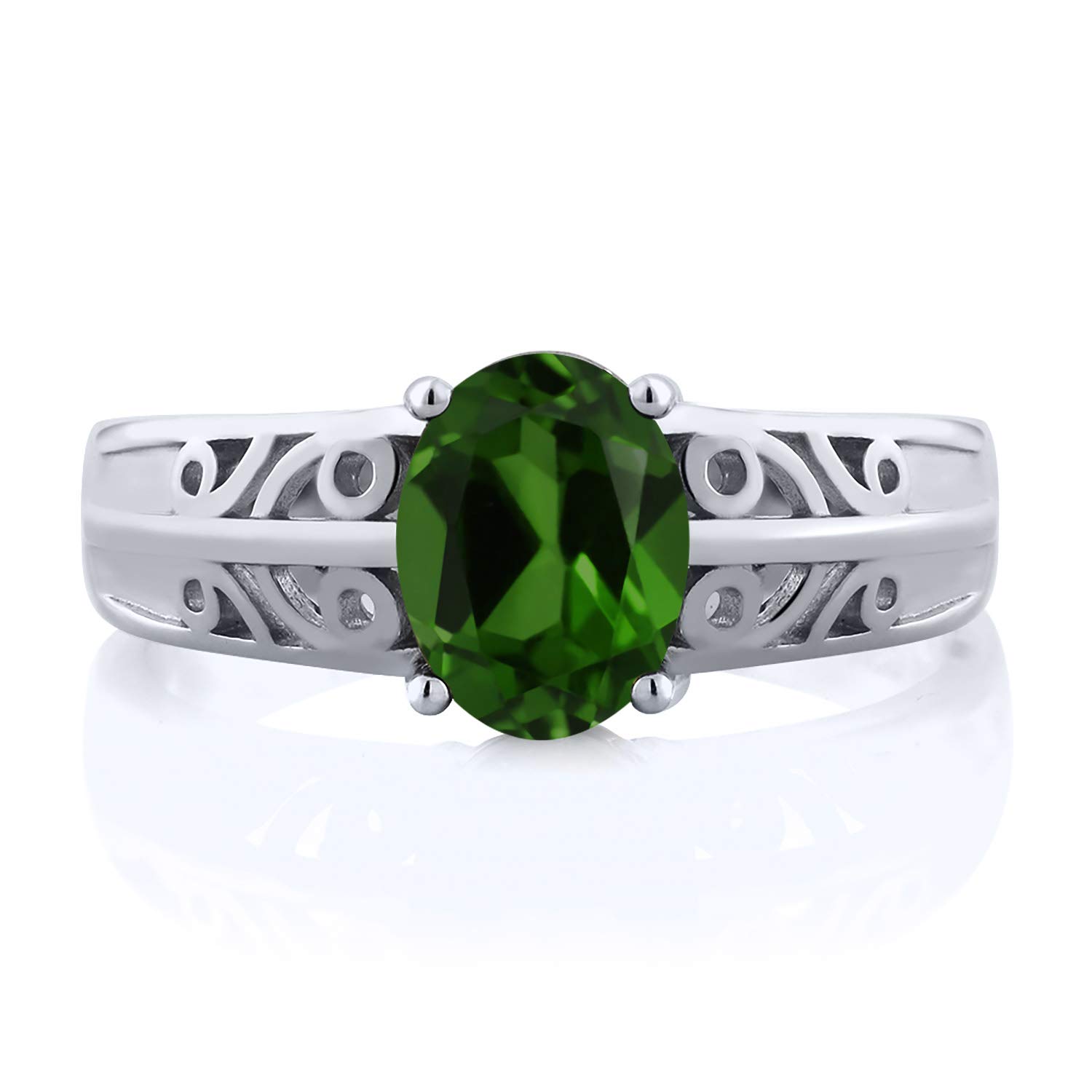 Gem Stone King 925 Sterling Silver Green Chrome Diopside Ring For Women (1.20 Cttw, Oval 8X6MM, Available In Size 5, 6, 7, 8, 9)