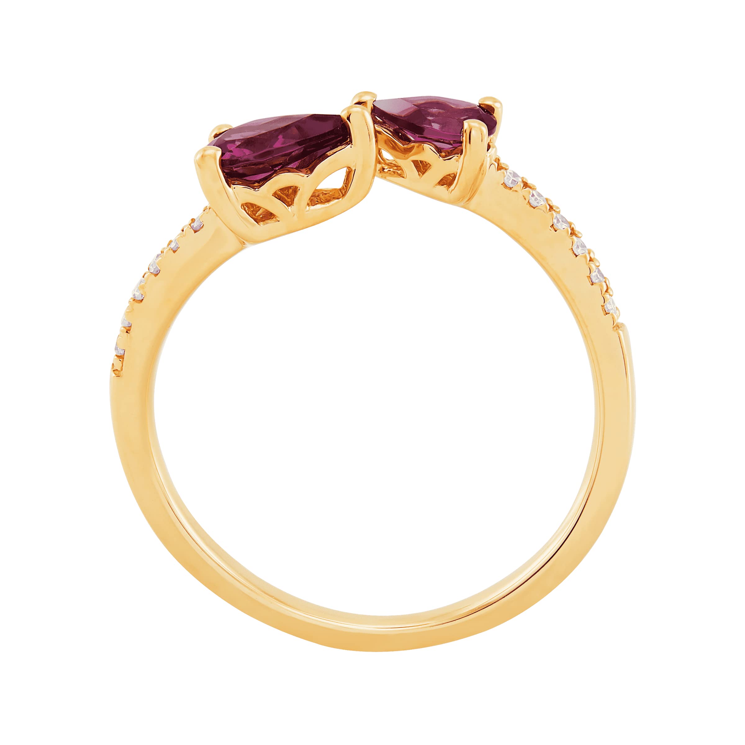 Welry Natural 3/4 cttw Rhodolite Garnet Bypass Ring with Diamond Accents in 10K Yellow Gold, Size 7