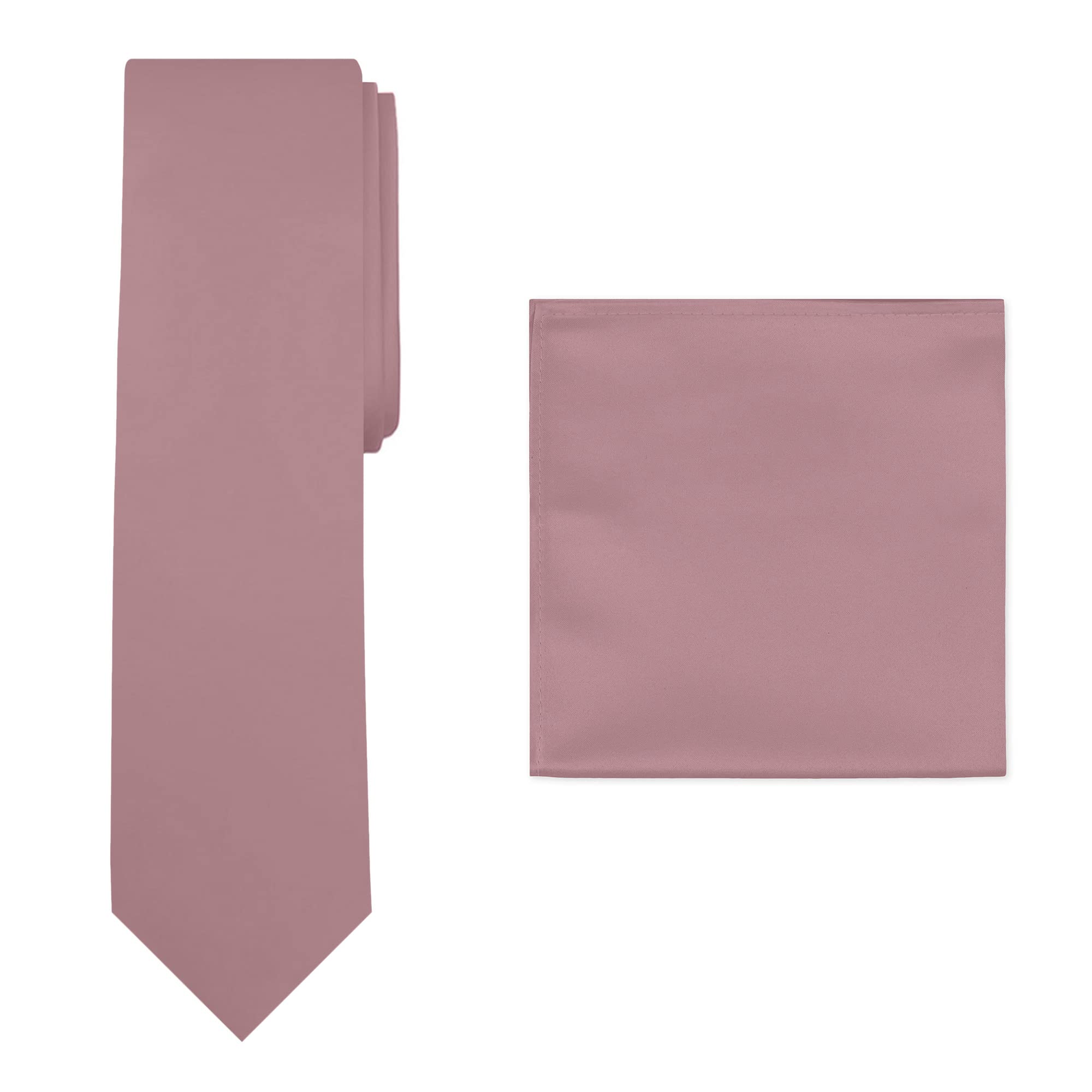 Jacob Alexander Solid Color Men's Slim Tie and Hanky Set - Dusty Rose