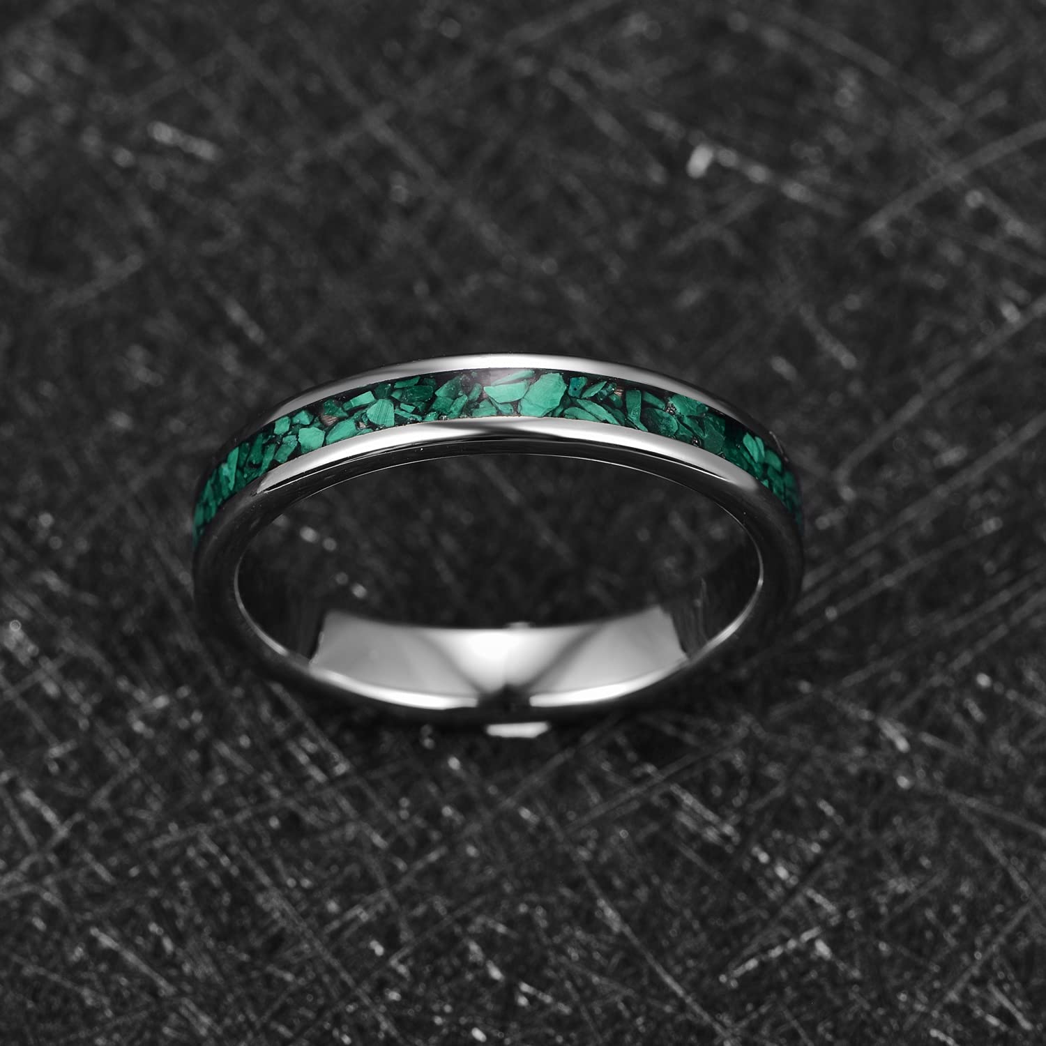 Corato Womens 4mm Silver Tungsten Wedding Rings with Malachite Fragments Inlaid Promise Ring for Couples Size 6