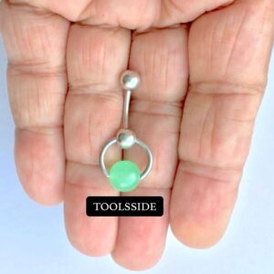 Vertical Hood Piercing Jewelry for Women with Calming Stone Chinese Jade - Belly Button Ring, Vch Jewelry Hood, Stainless Steel Belly Button Rings, Vch Piercing Jewelry 14g, Belly Button Piercing