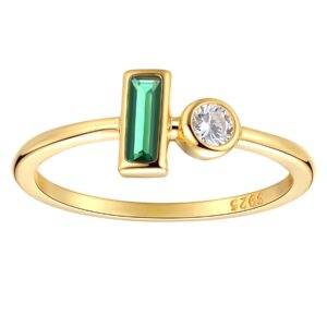 Dainty Emerald Ring | 18K Gold Plated Sterling Silver | Baguette Emerald Zirconia Ring | May Birthstone Ring | Minimal Stacking Band Size 8