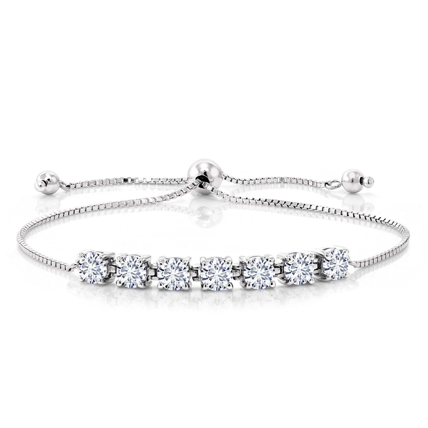 Gem Stone King 7-Stone Tennis Bracelet For Women In 925 Sterling Silver | 4.5MM Round Gemstone Birthstone | Fully Adjustable Up to 9 Inch