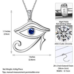 Ancient Egyptian Eye of Horus Necklace Blue Horus Eye of Ra Pendant Necklace for Women 925 Sterling Silver Third Eye Symbol of Protection Necklace Royal Power Amulet Jewelry Gifts for Christmas FP11W