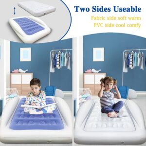 Inflatable Kids Travel Bed Toddler Air Mattress Set - Portable Blow Up Mattress Sleeping Bed Cot with Security Bed Rails and Electric Pump Ideal for Road Trip Camping Sleepovers etc. (Upgraded)