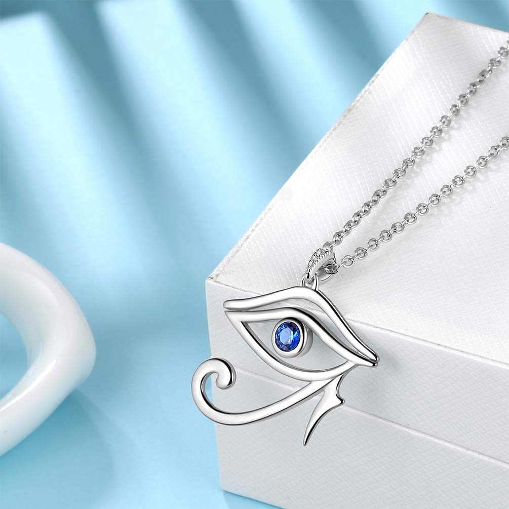 Ancient Egyptian Eye of Horus Necklace Blue Horus Eye of Ra Pendant Necklace for Women 925 Sterling Silver Third Eye Symbol of Protection Necklace Royal Power Amulet Jewelry Gifts for Christmas FP11W