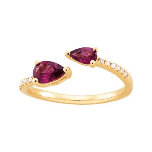 Welry Natural 3/4 cttw Rhodolite Garnet Bypass Ring with Diamond Accents in 10K Yellow Gold, Size 7