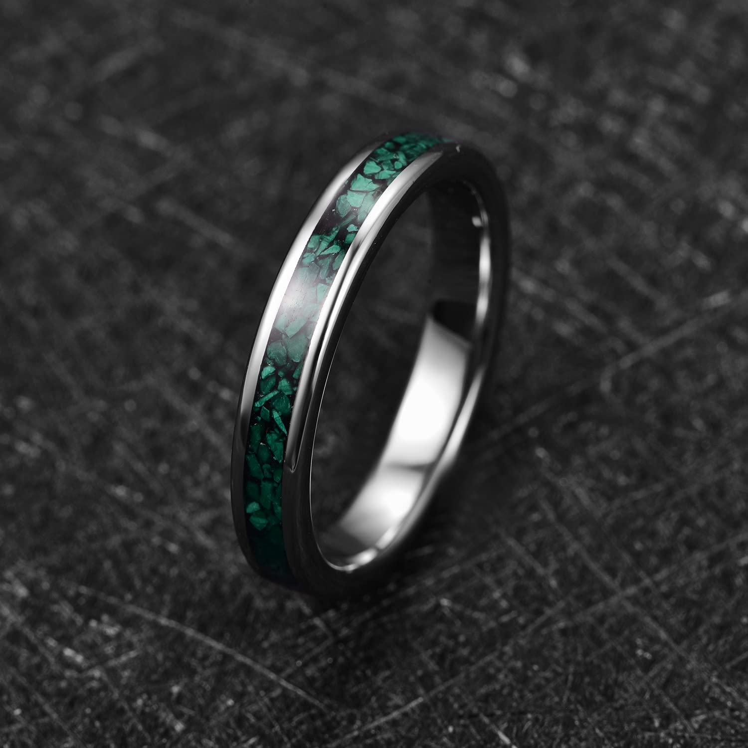 Corato Womens 4mm Silver Tungsten Wedding Rings with Malachite Fragments Inlaid Promise Ring for Couples Size 6