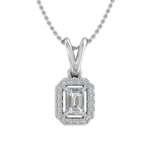 finerock 1/3 carat emerald cut halo diamond pendant necklace in 14k white gold (included silver chain)