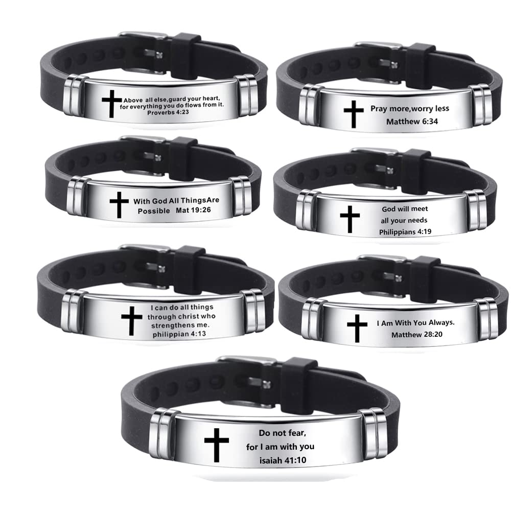 NanMuc Religious Silicone Bracelets Cross Inspirational Quote Faith Christian Bible Verse Silicone ID Wristband Gifts for Men Women Adjustable