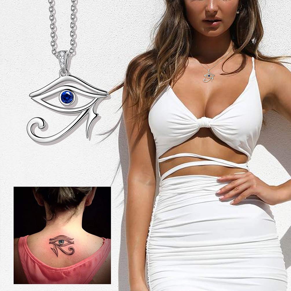 Ancient Egyptian Eye of Horus Necklace Blue Horus Eye of Ra Pendant Necklace for Women 925 Sterling Silver Third Eye Symbol of Protection Necklace Royal Power Amulet Jewelry Gifts for Christmas FP11W