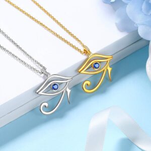 Ancient Egyptian Eye of Horus Necklace Blue Horus Eye of Ra Pendant Necklace for Women 925 Sterling Silver Third Eye Symbol of Protection Necklace Royal Power Amulet Jewelry Gifts for Christmas FP11W