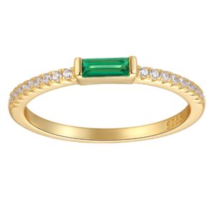 espere dainty minimal emerald baguette ring | 18k gold plated emerald diamond simulant stackable ring | minimal cz anniversary band size 7