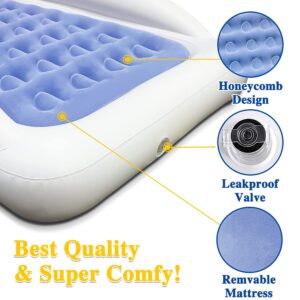 Inflatable Kids Travel Bed Toddler Air Mattress Set - Portable Blow Up Mattress Sleeping Bed Cot with Security Bed Rails and Electric Pump Ideal for Road Trip Camping Sleepovers etc. (Upgraded)