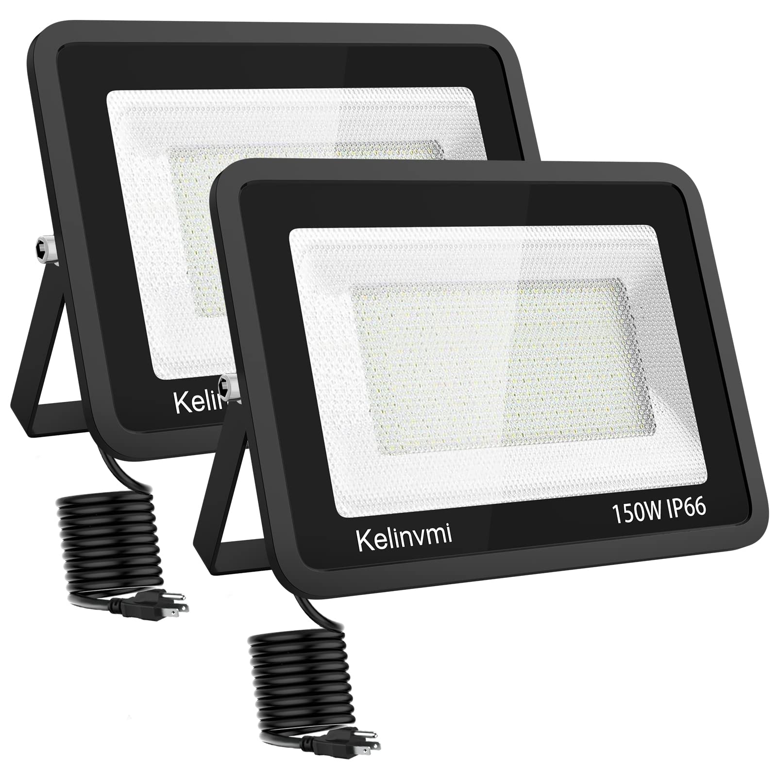 kelinvmi 150W LED Flood Light Outdoor, 900W Equivalent LED Security Light with Plug, 6500K High Brightness Outdoor Floodlights for Garage, Porch, Backyard, Garden, Playground