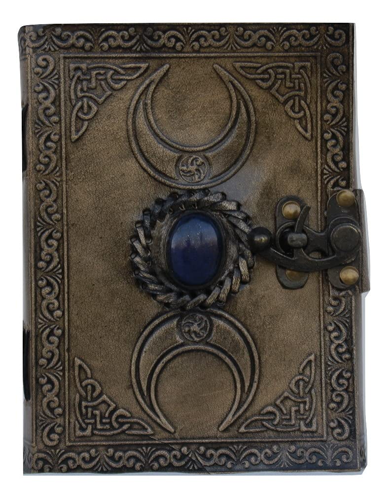 Celtic Leather Grimorie Journal, Triple Moon charcoal Blank Spell Witch Journal, Book Of Shadows Wiccan Pagan Journal Daily Clasp Lock, Third Eye Lapiz Blue Stone Journal, Handmade Unlined Leather