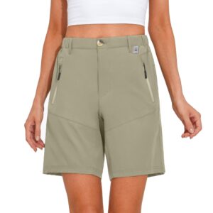 Mapamyumco Women’s Hiking Shorts Quick Dry Stretch for Golf Outdoor Camping Travel, Zipper Pockets Khaki S