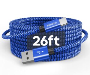 cleefun 26ft (8m) usb c cable long, usb a 2.0 to type c cable nylon braided charger power cord compatible with galaxy note tab, l-g, mo-to, pixel, switch, usb c phone tablet camera & more