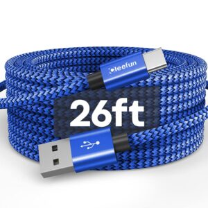 CLEEFUN 26ft (8m) USB C Cable Long, USB A 2.0 to Type C Cable Nylon Braided Charger Power Cord Compatible with Galaxy Note Tab, L-G, Mo-to, Pixel, Switch, USB C Phone Tablet Camera & More